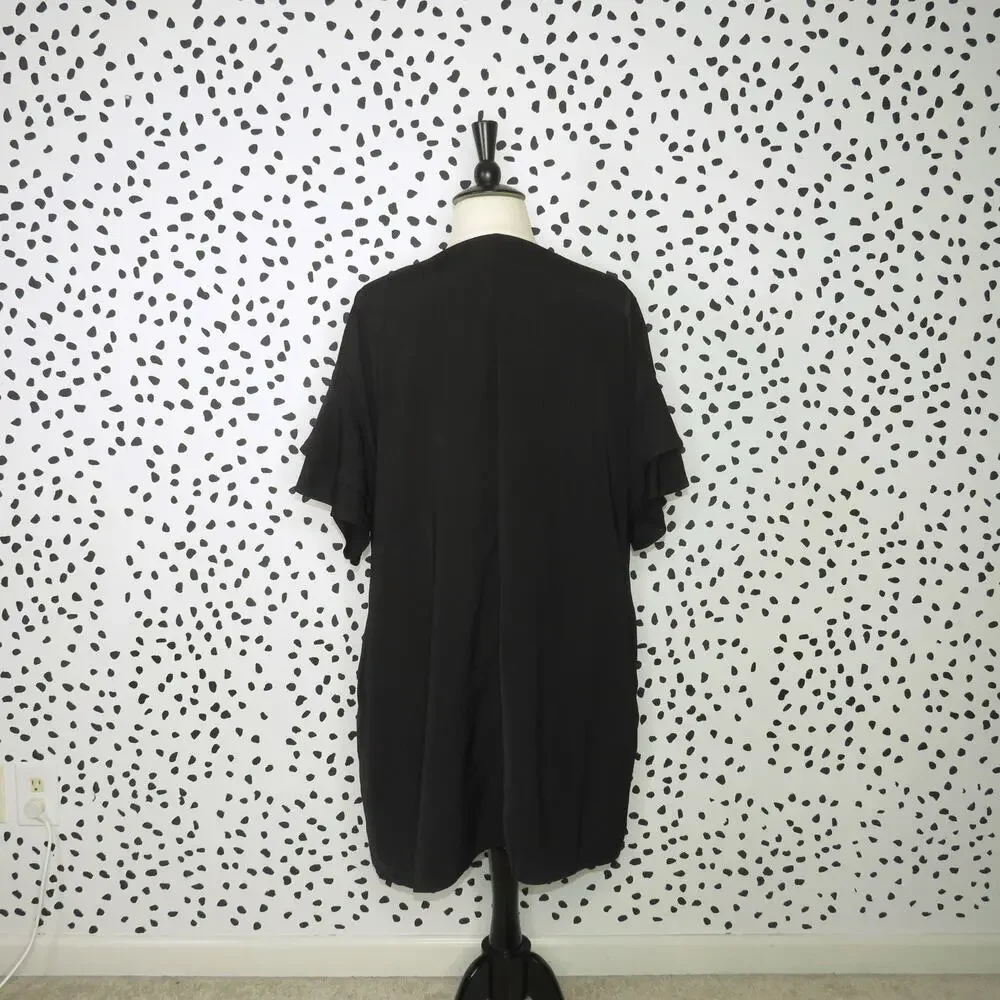 City Chic Black Double Frill Ruffle Sleeve V-Neck Tunic Dress - Picture 7 of 10